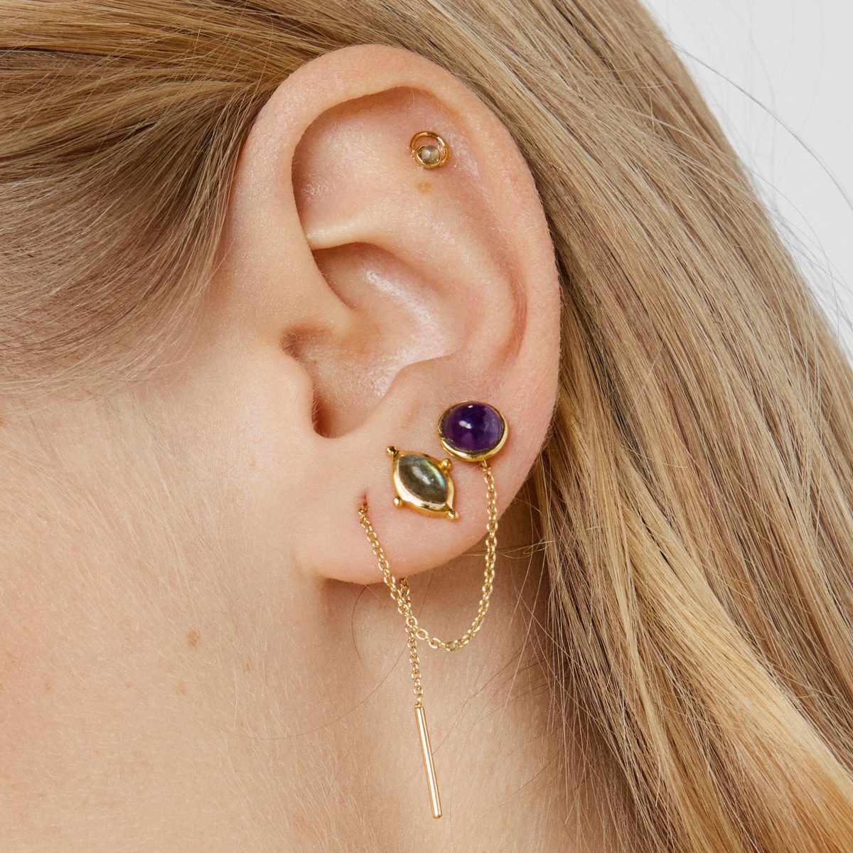 Gold-colored IP steel and labradorite Plump Piercing
