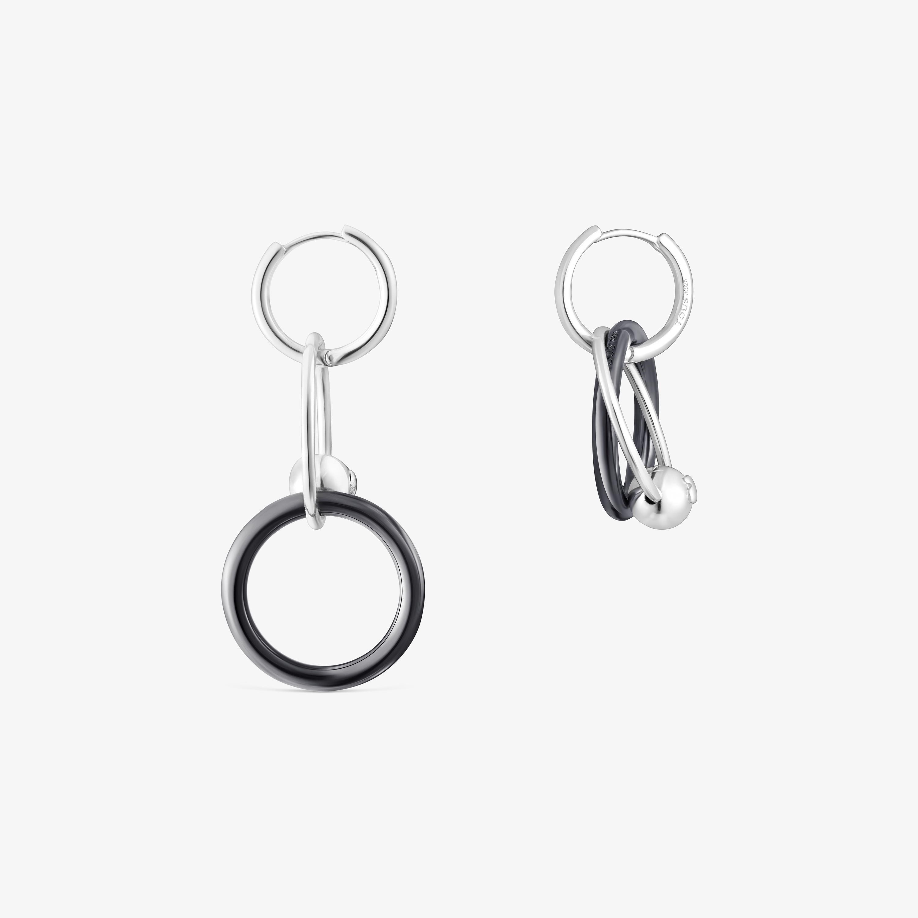 Silver and dark silver Plump Double hoop earrings