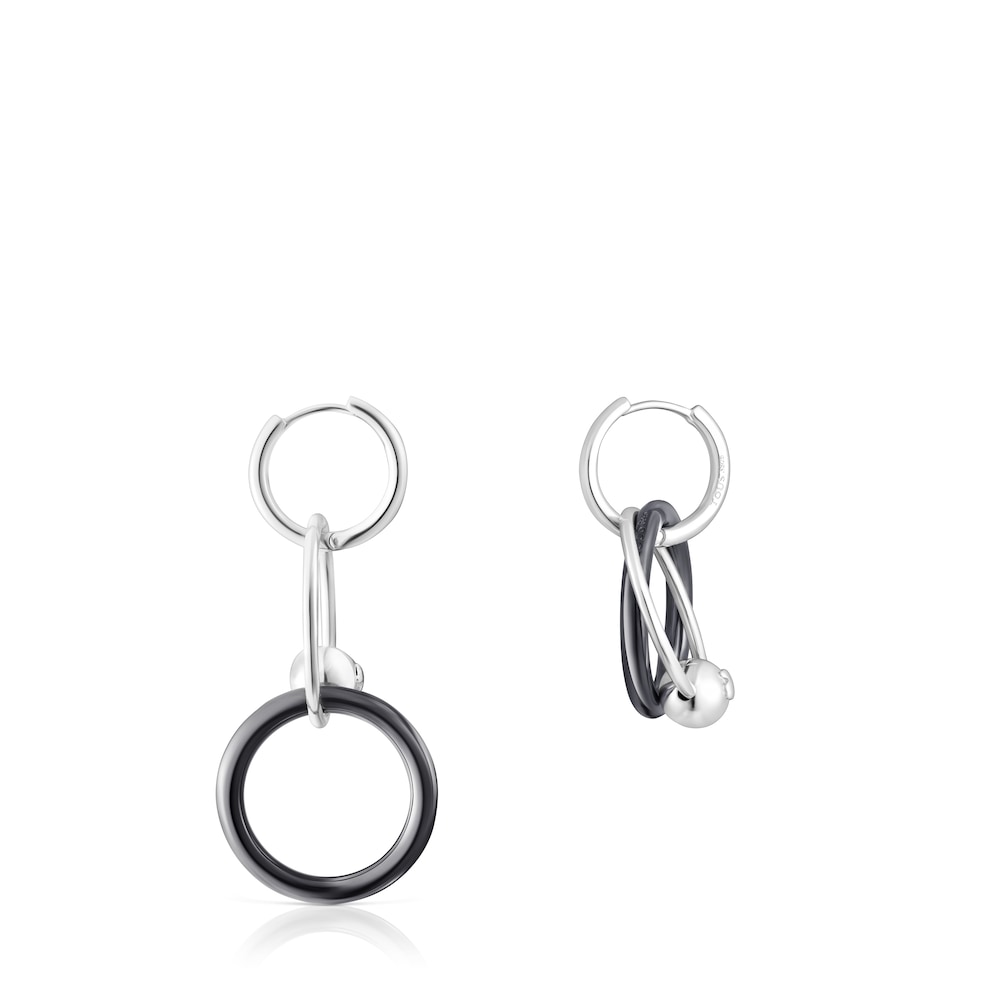 Silver and dark silver Plump Double hoop earrings Silver and dark silver Plump Double hoop earrings