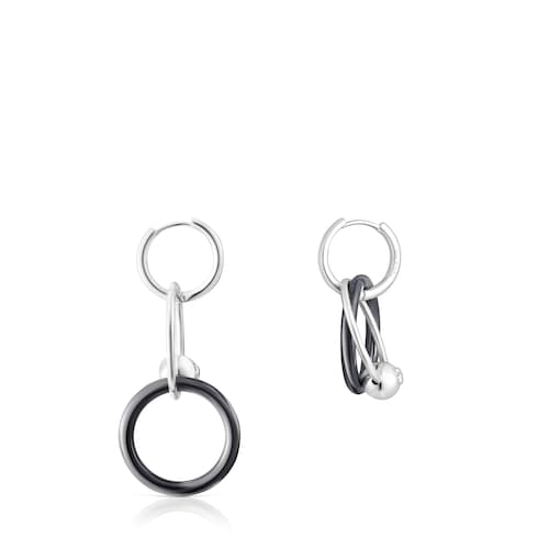 Silver and dark silver Plump Double hoop earrings