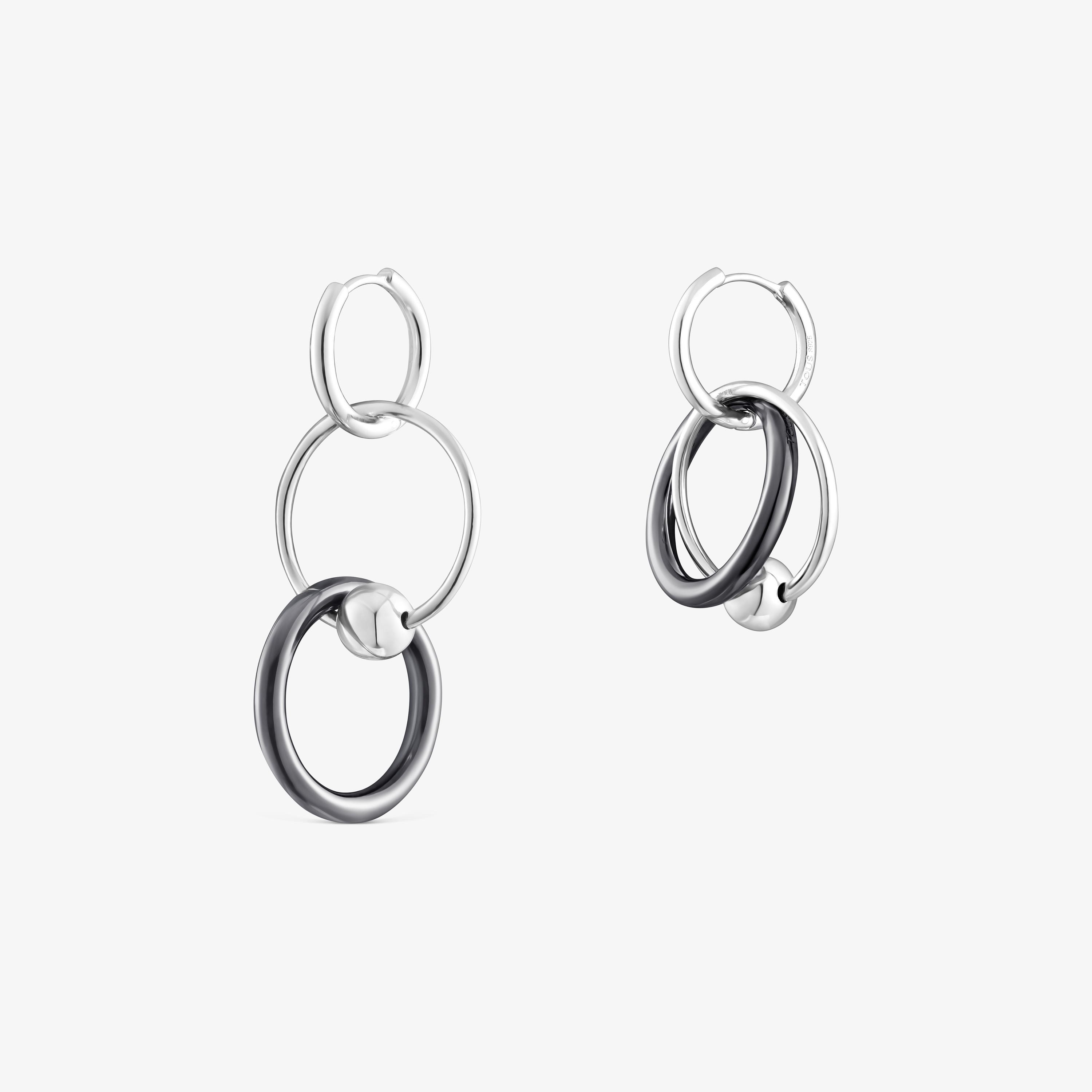 Silver and dark silver Plump Double hoop earrings