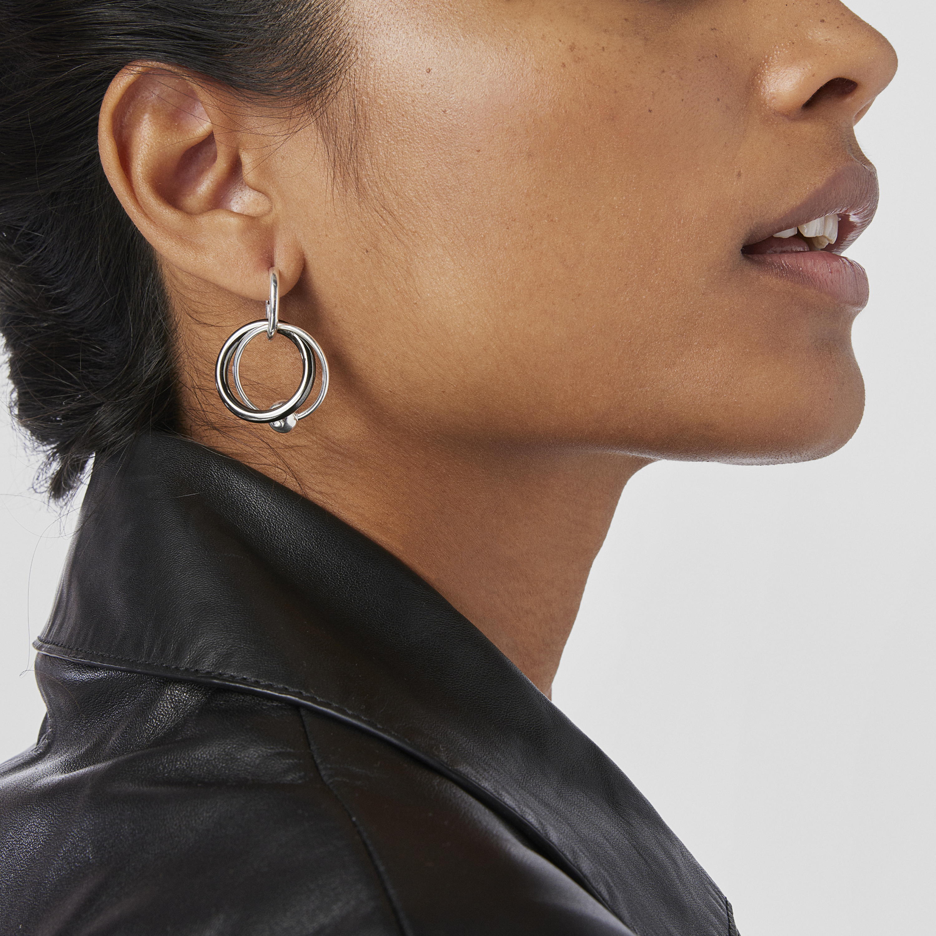 Silver and dark silver Plump Double hoop earrings