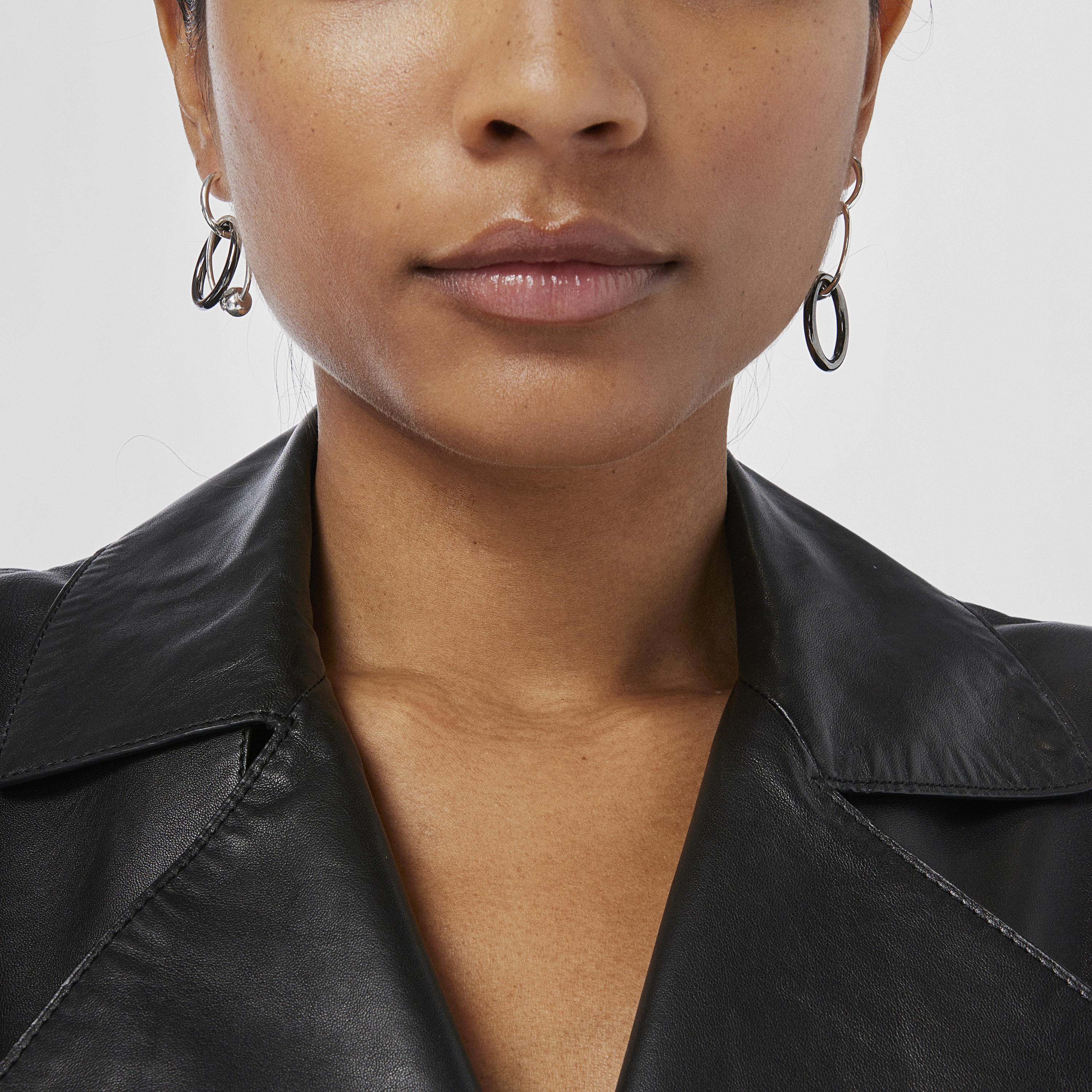 Silver and dark silver Plump Double hoop earrings