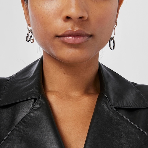 Silver and dark silver Plump Double hoop earrings