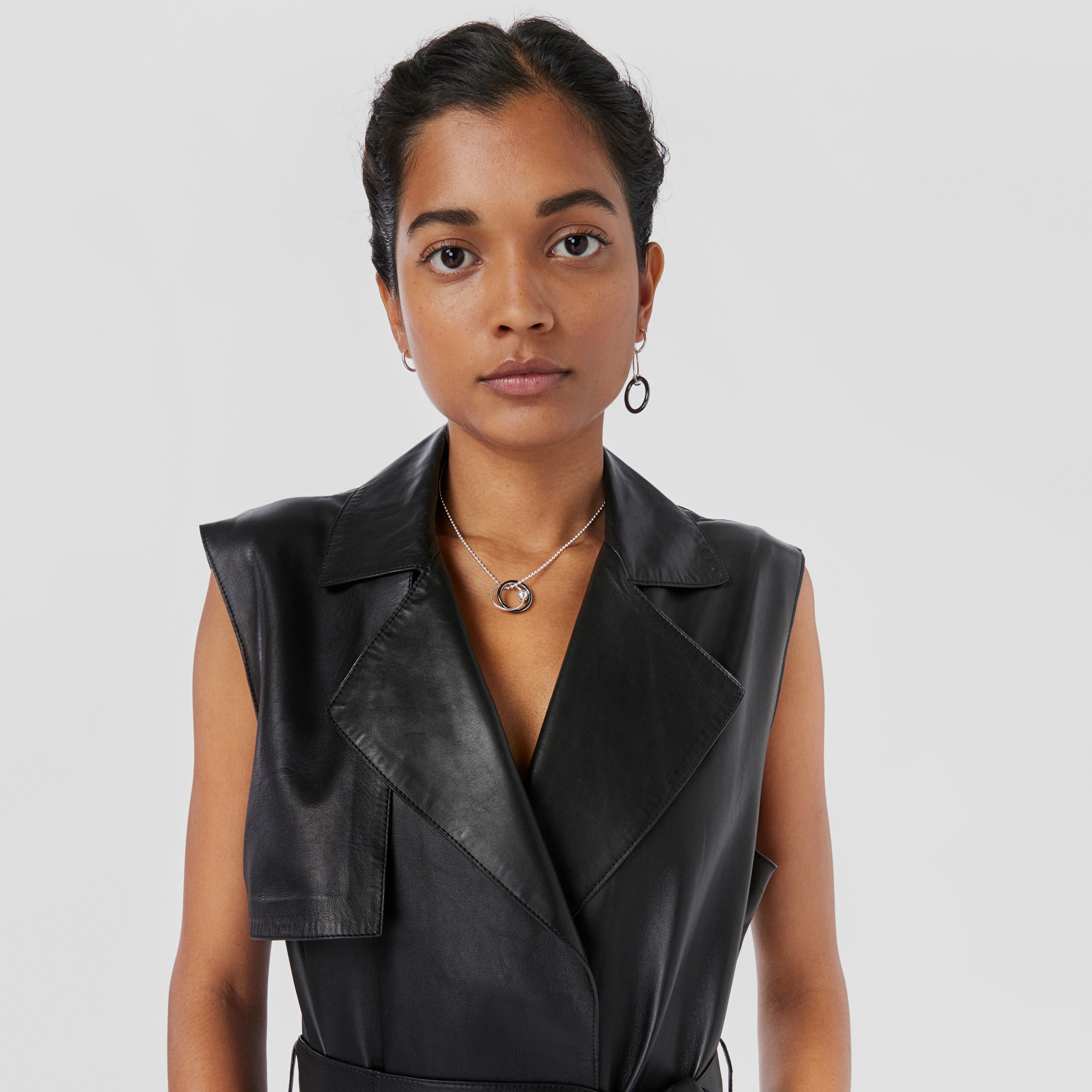 Silver and dark silver Plump Double hoop earrings