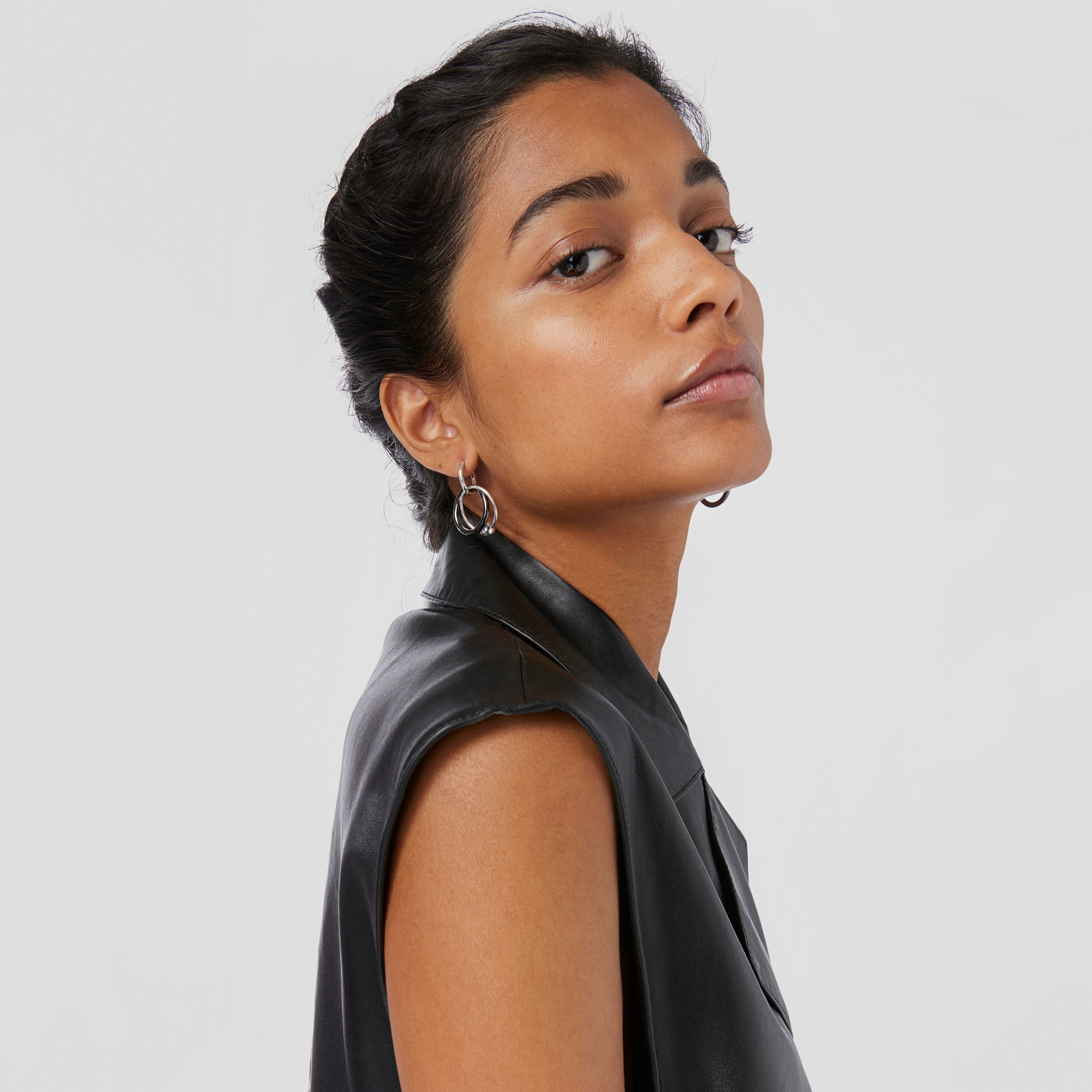 Silver and dark silver Plump Double hoop earrings