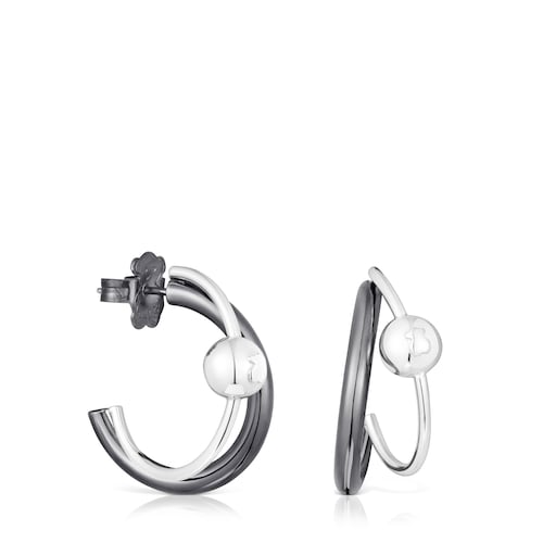 Silver and dark silver Plump Double hoop earrings