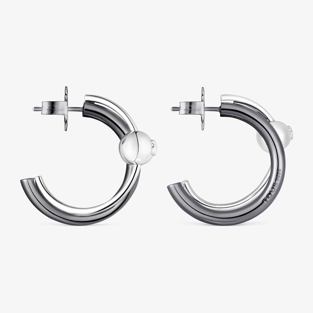 Aretes aro doble de plata y plata dark silver Plump