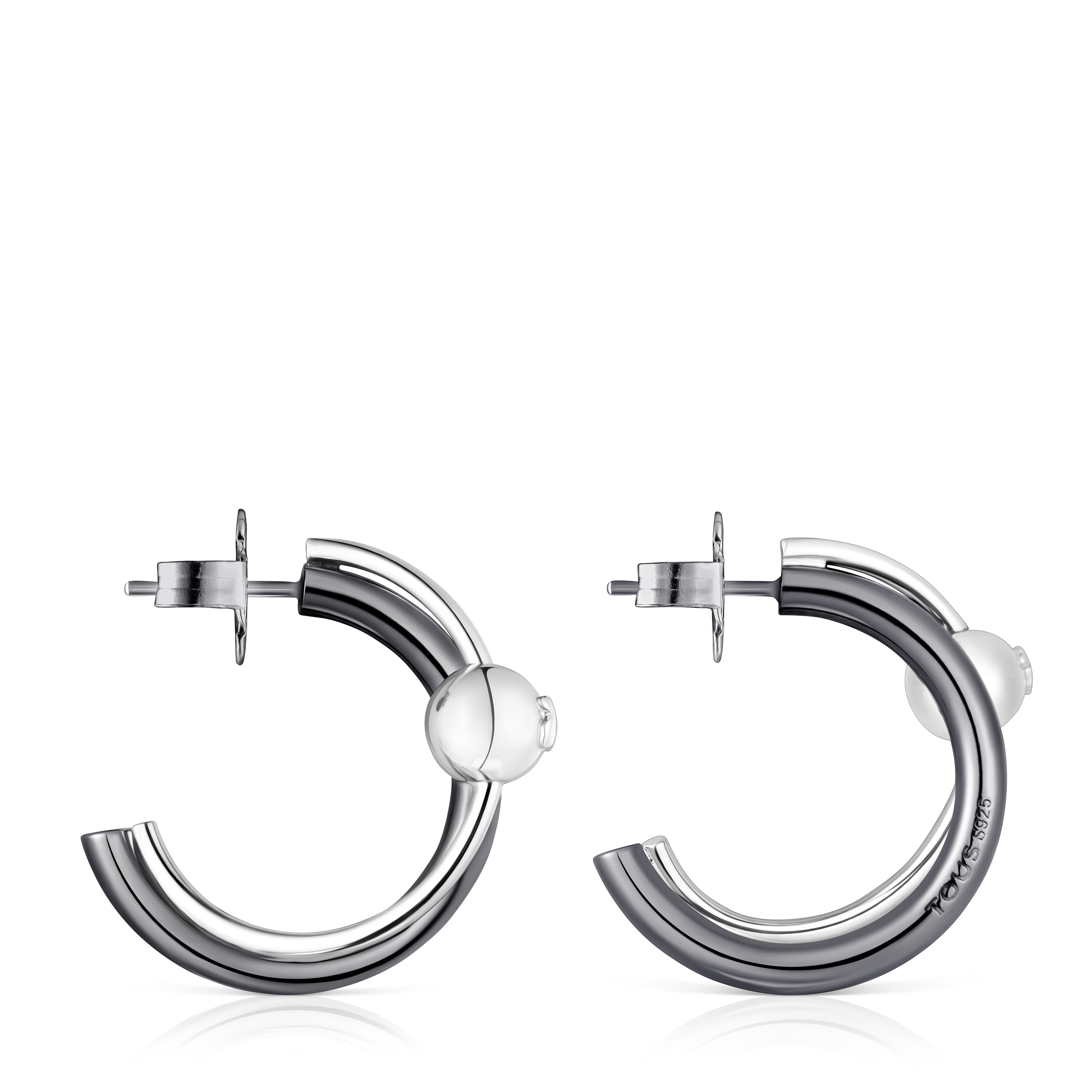 Silver and dark silver Plump Double hoop earrings