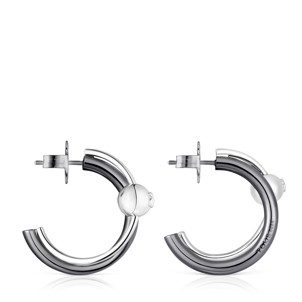 Pendientes aro doble de plata y plata dark silver Plump image number 1