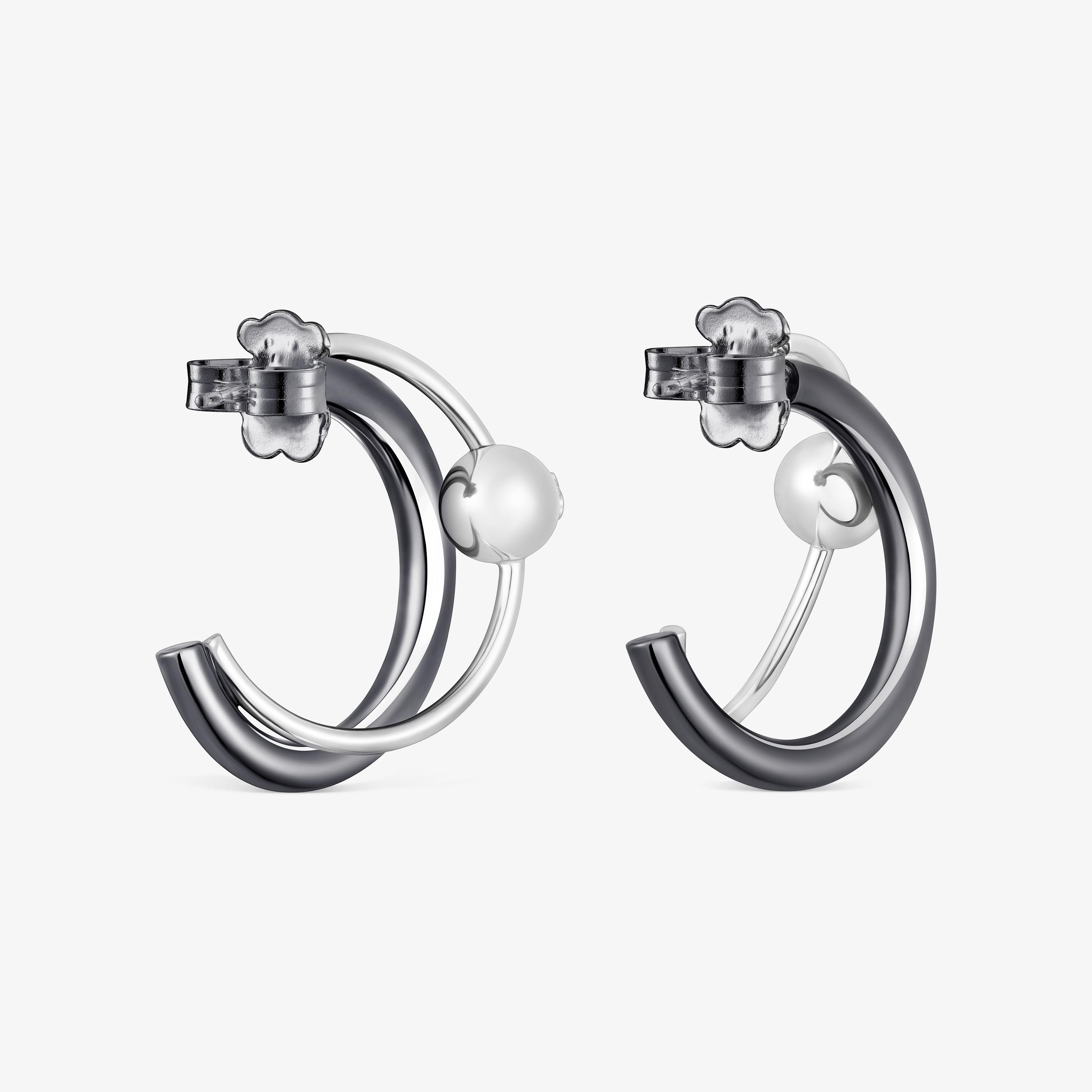 Silver and dark silver Plump Double hoop earrings