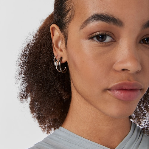 Silver and dark silver Plump Double hoop earrings