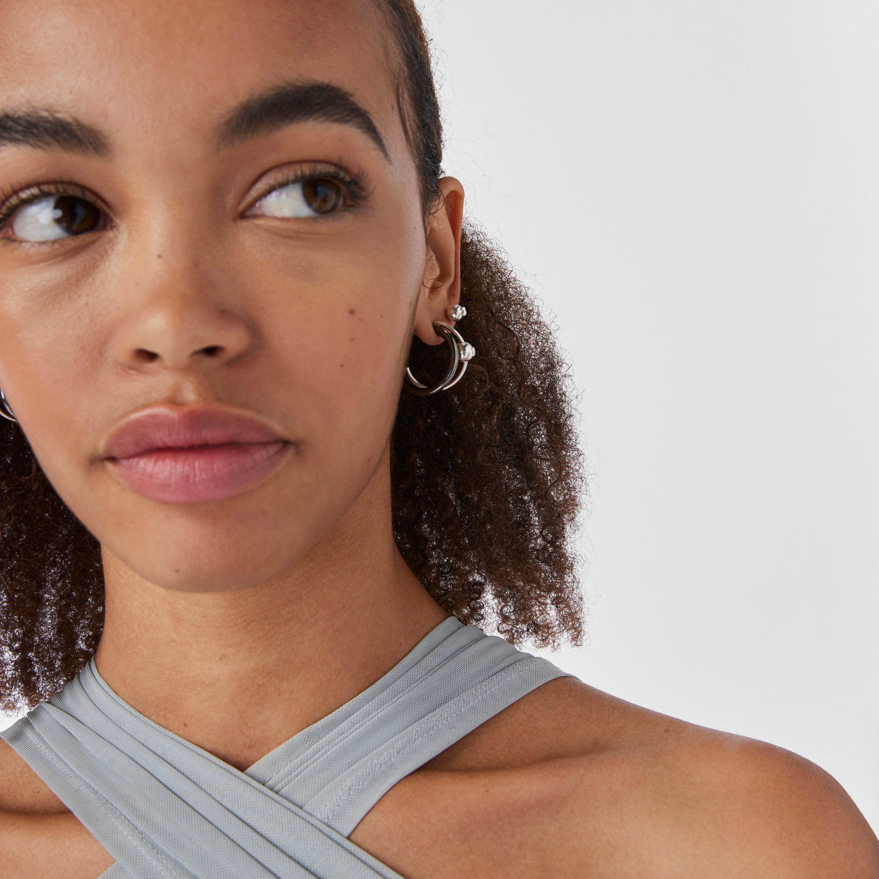 Silver and dark silver Plump Double hoop earrings