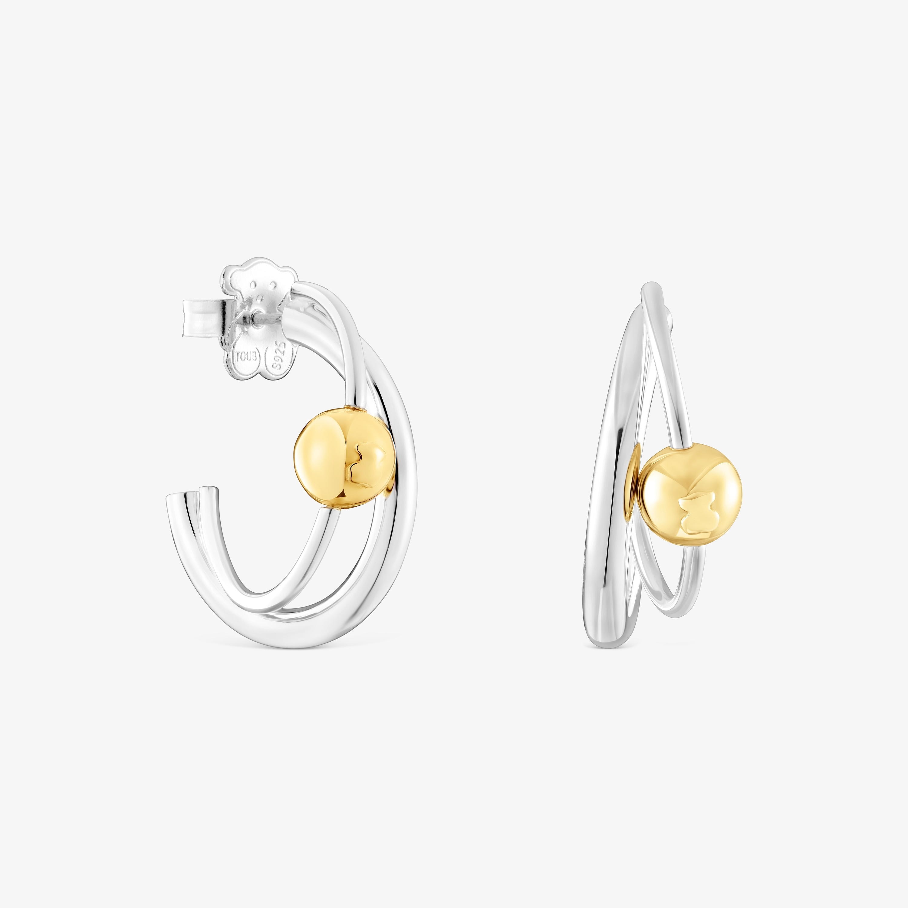 Silver and silver vermeil Plump Double hoop earrings