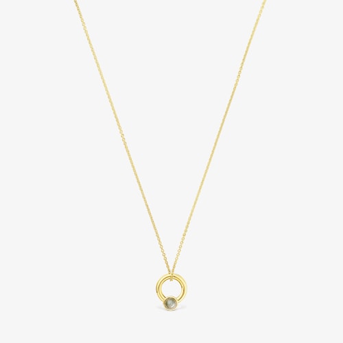 Collar con ba&ntilde;o de oro 18 kt sobre plata, motivo aro y labradorita Plump