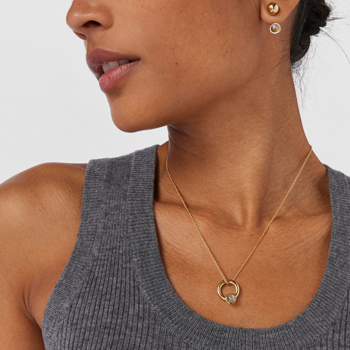 Silver vermeil Plump Ring charm necklace with labradorite