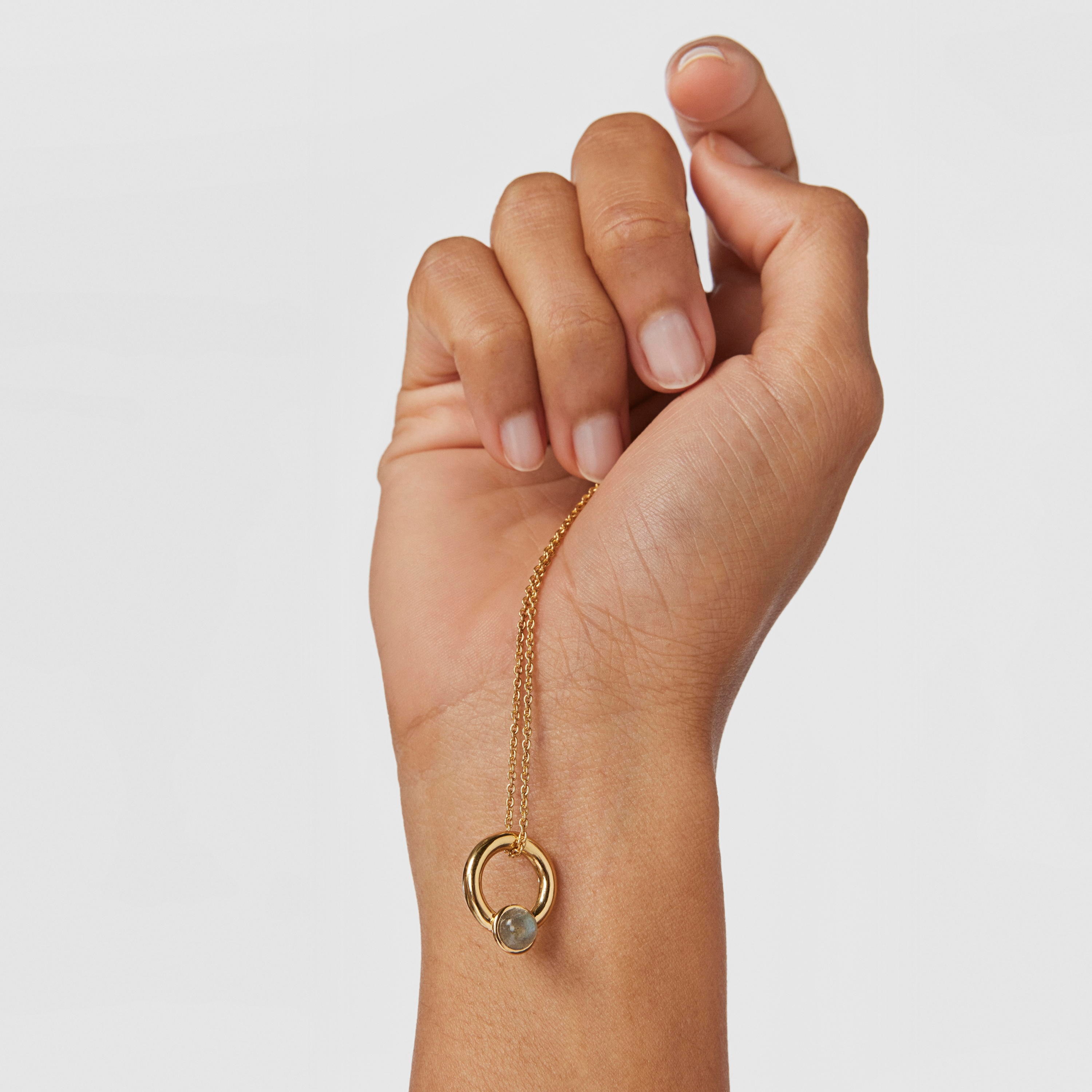 Silver vermeil Plump Ring charm necklace with labradorite