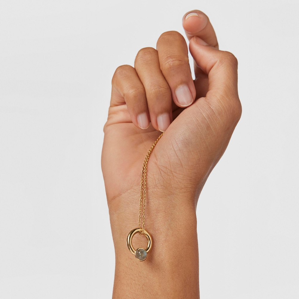 N&aacute;hrdeln&iacute;k Plump s&nbsp;př&iacute;věskem ve tvaru prstenu z&nbsp;pozlacen&eacute;ho stř&iacute;bra s&nbsp;labradoritem