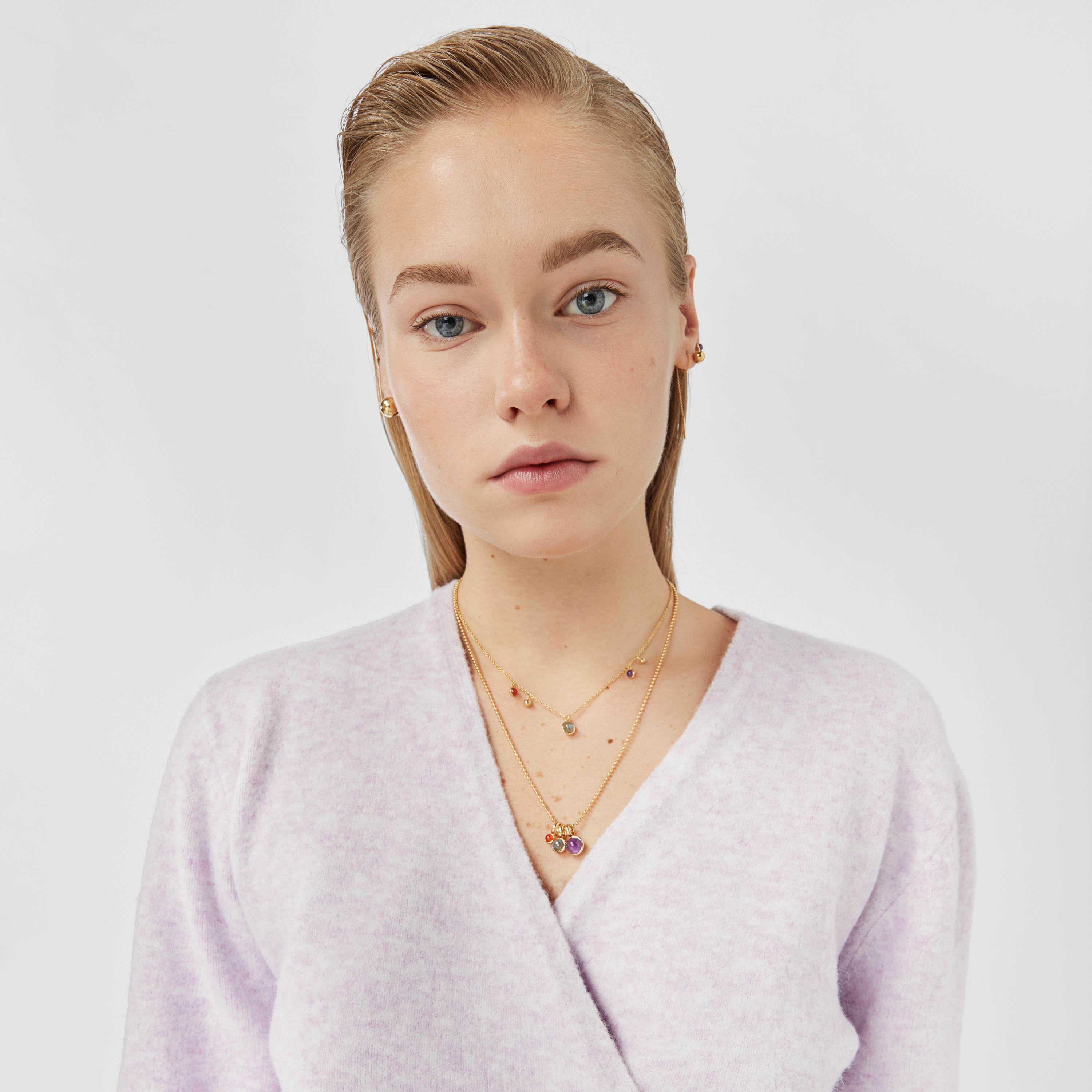 Set of three silver vermeil Plump Pendants with gemstones