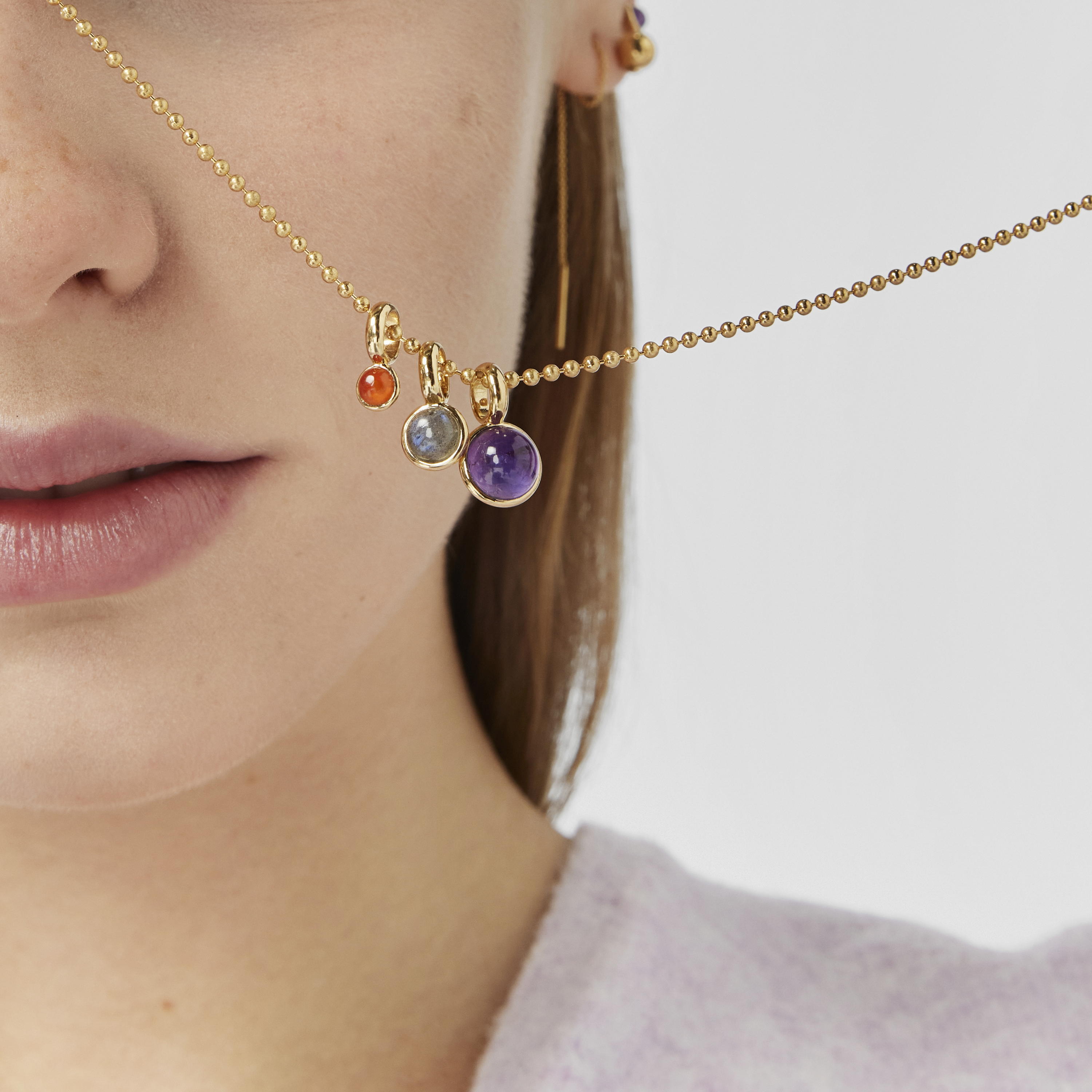 Set of three silver vermeil Plump Pendants with gemstones