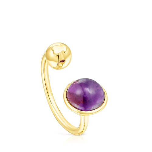 Anillo abierto de plata vermeil y amatista Plump