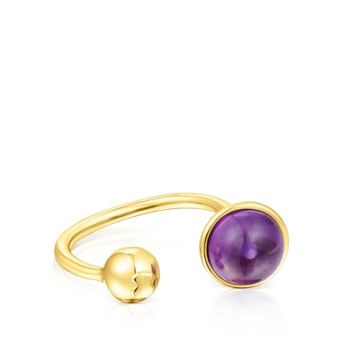 Anillo abierto de plata vermeil y amatista Plump