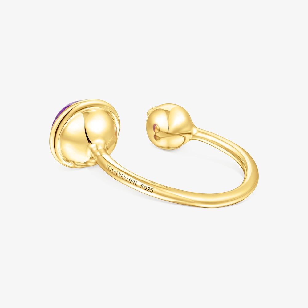 Otwarty pierścionek Plump wykonany ze srebra vermeil z ametystem