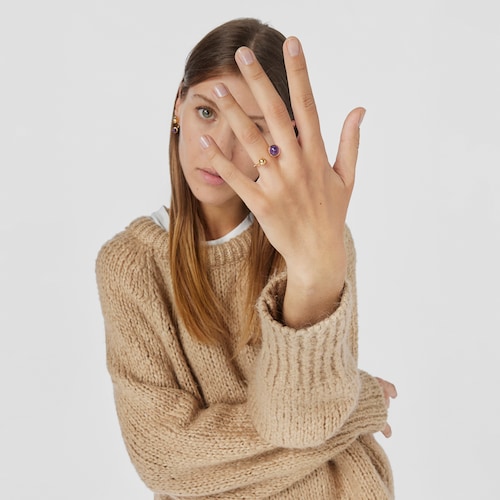 Anillo abierto de plata vermeil y amatista Plump