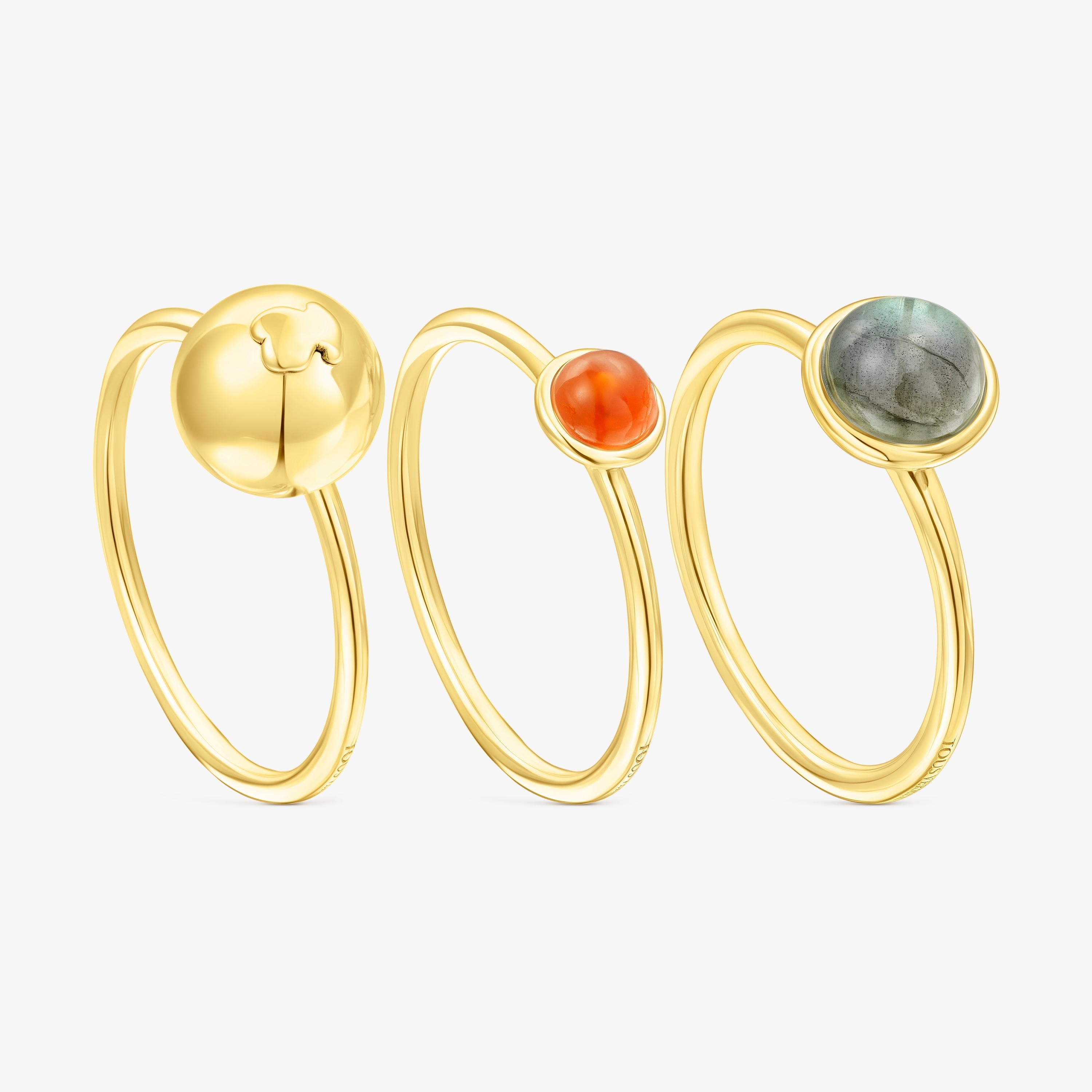 Set of three silver vermeil Plump Rings with gemstones