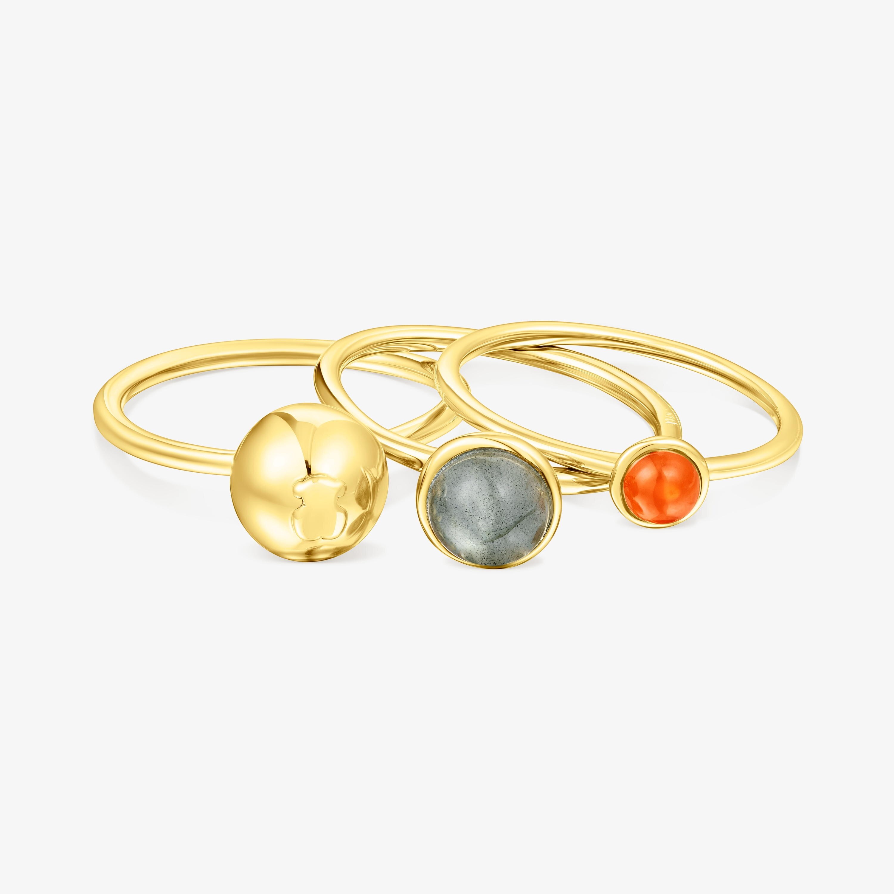 Set of three silver vermeil Plump Rings with gemstones