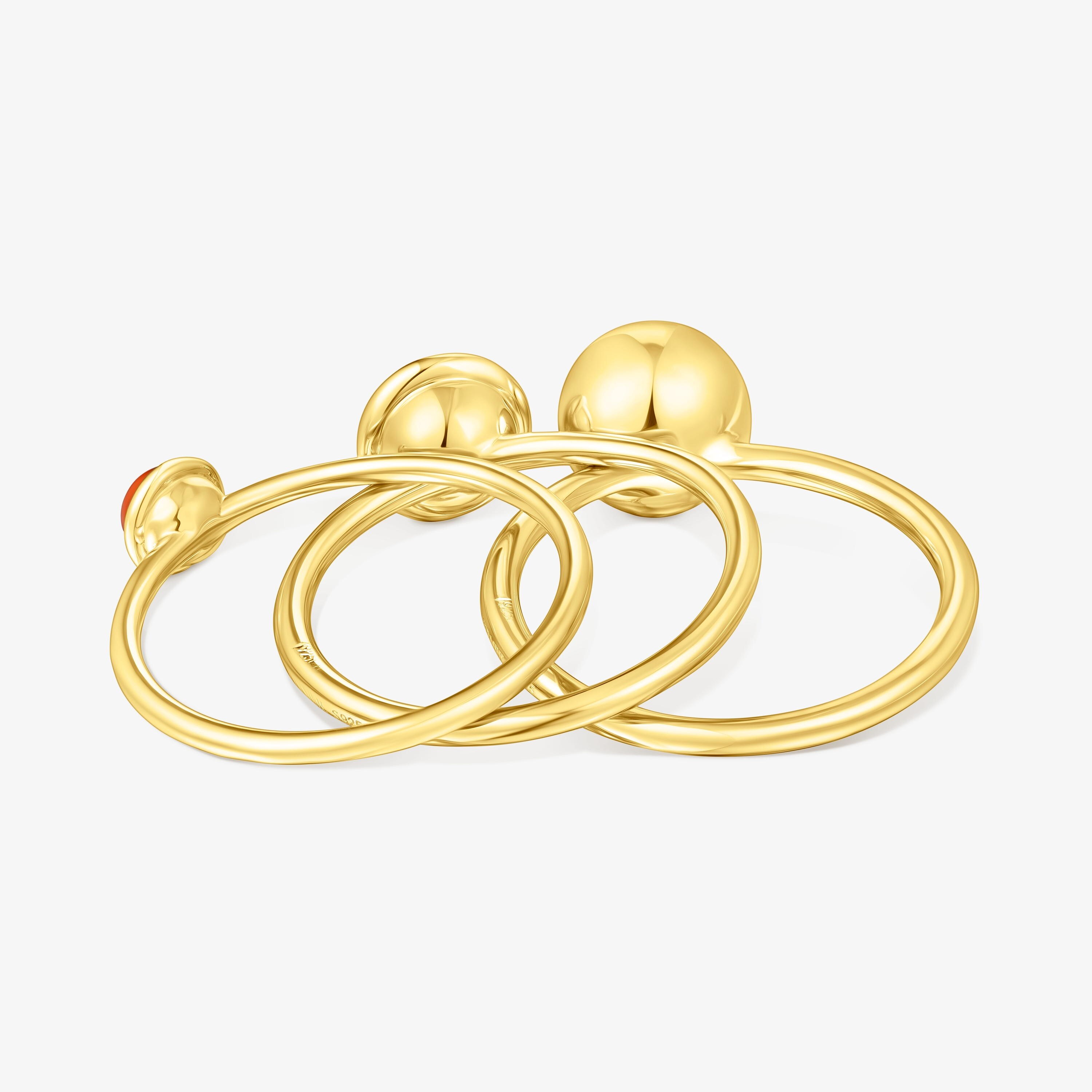 Set of three silver vermeil Plump Rings with gemstones