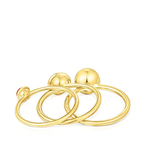 Set of three silver vermeil Plump Rings with gemstones