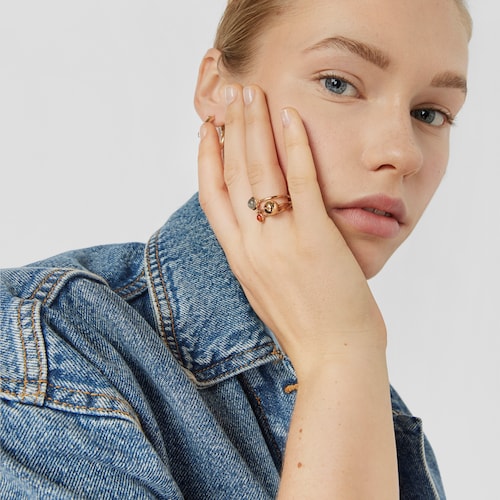 Set of three silver vermeil Plump Rings with gemstones