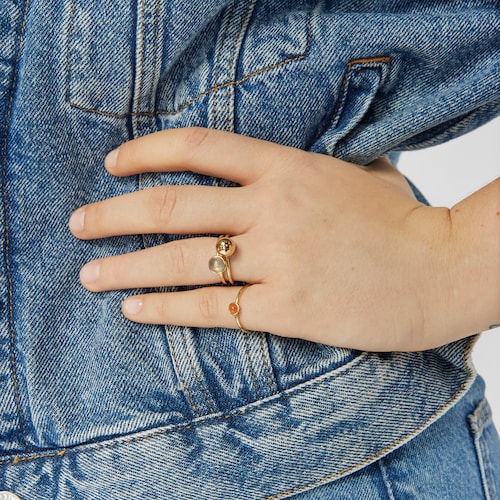 Set of three silver vermeil Plump Rings with gemstones