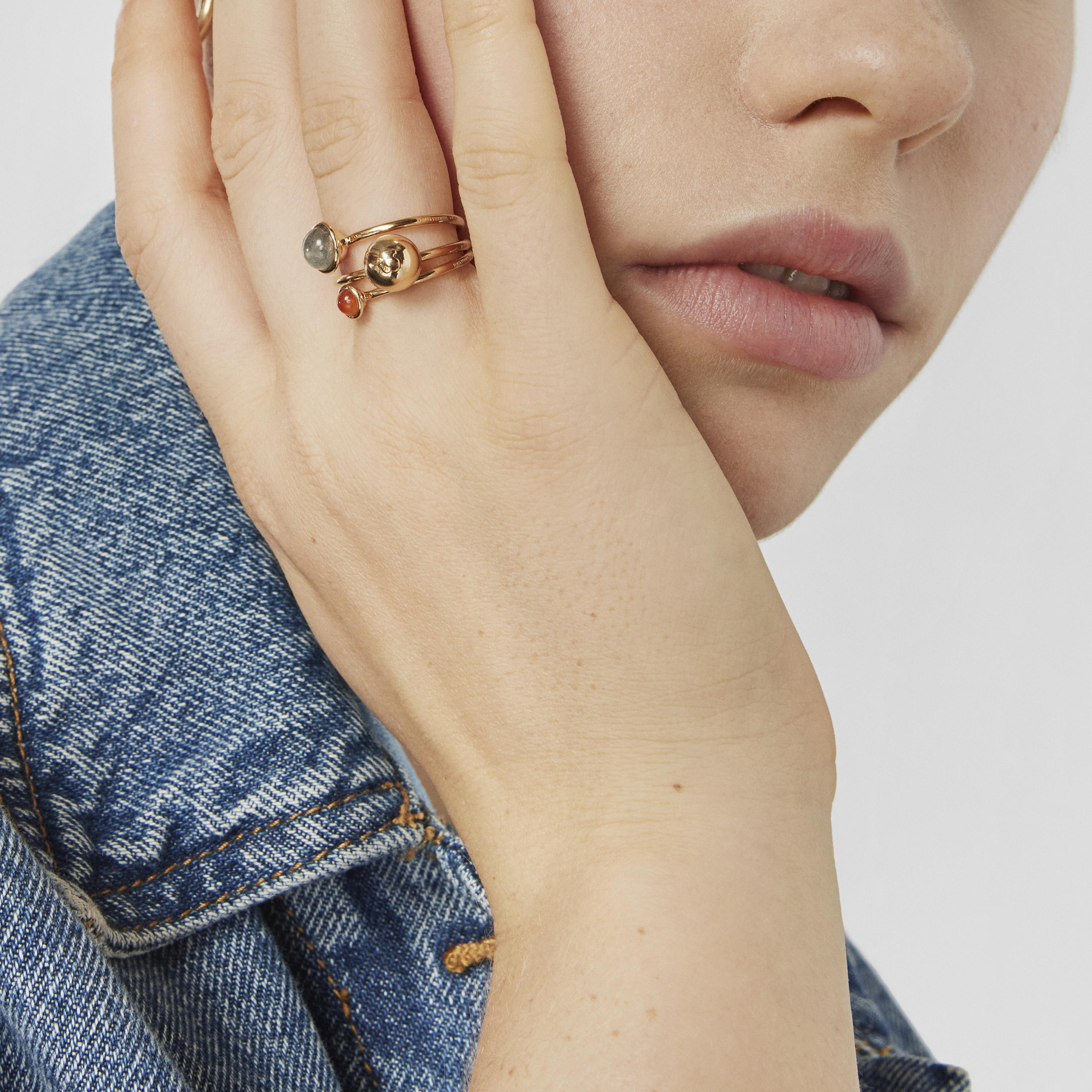 Set of three silver vermeil Plump Rings with gemstones