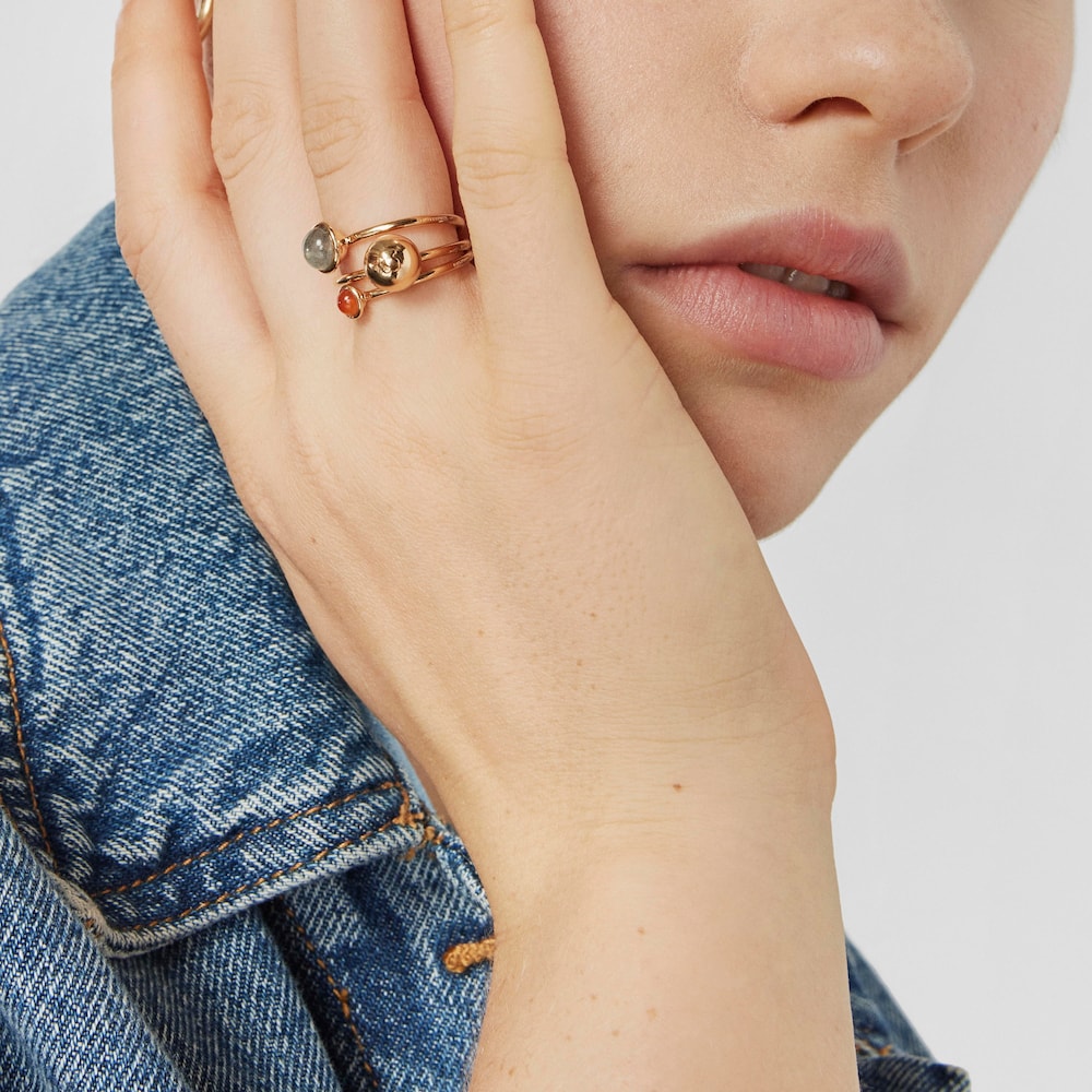 Pack de tr&ecirc;s an&eacute;is Plump em prata vermeil e pedras preciosas