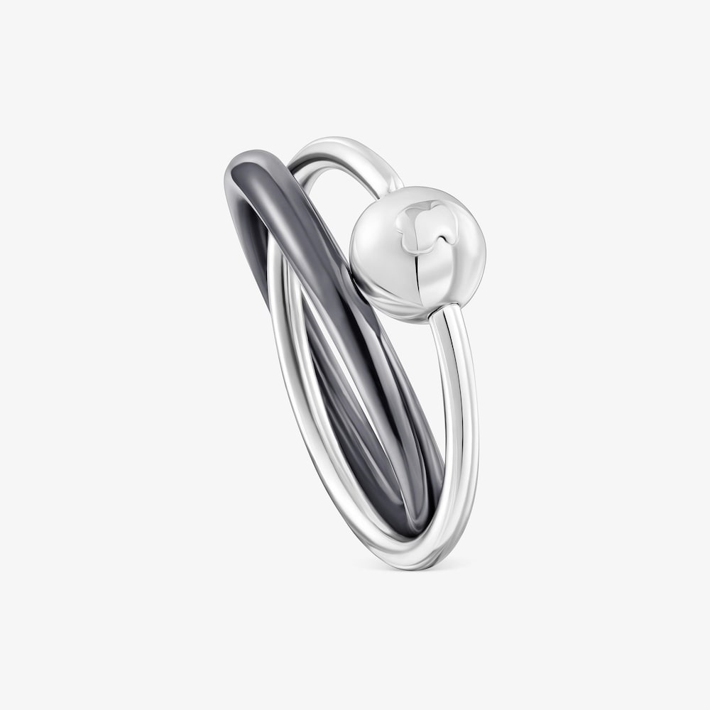 Anillo doble de plata y plata dark silver Plump