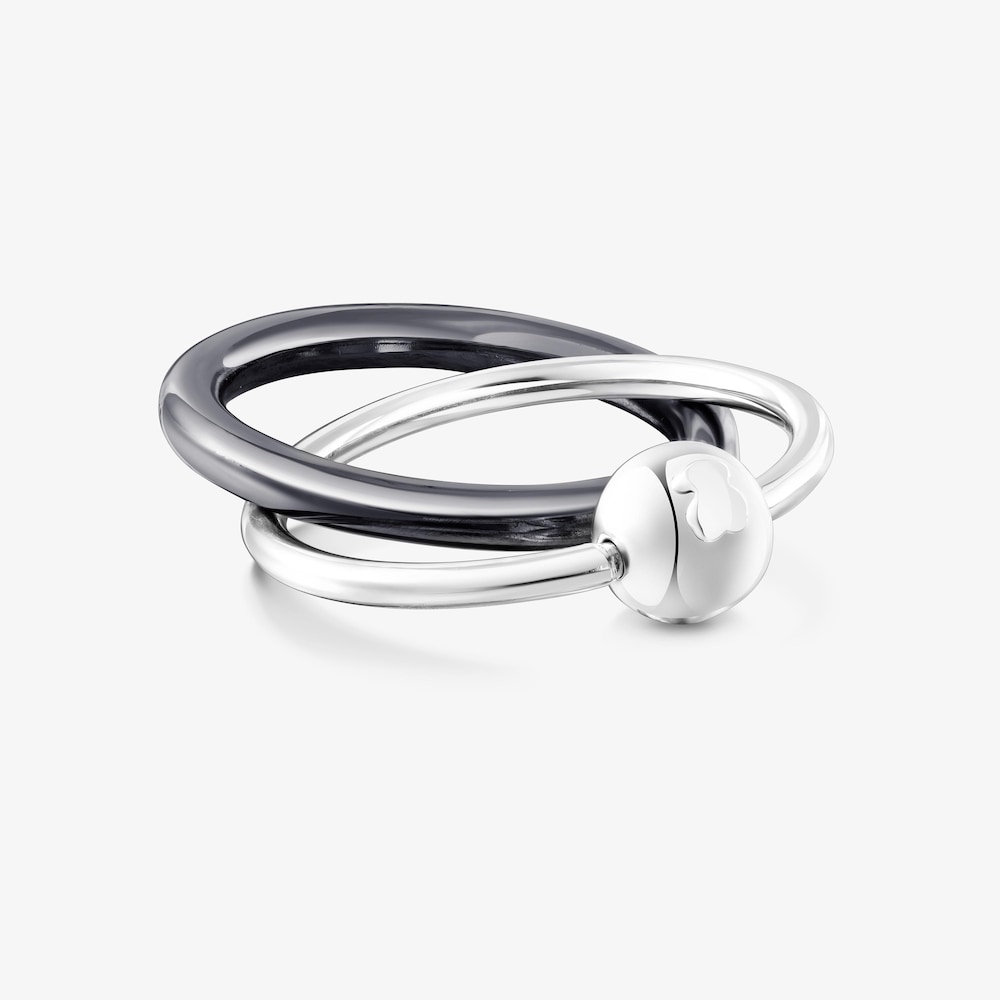 Anillo doble de plata y plata dark silver Plump