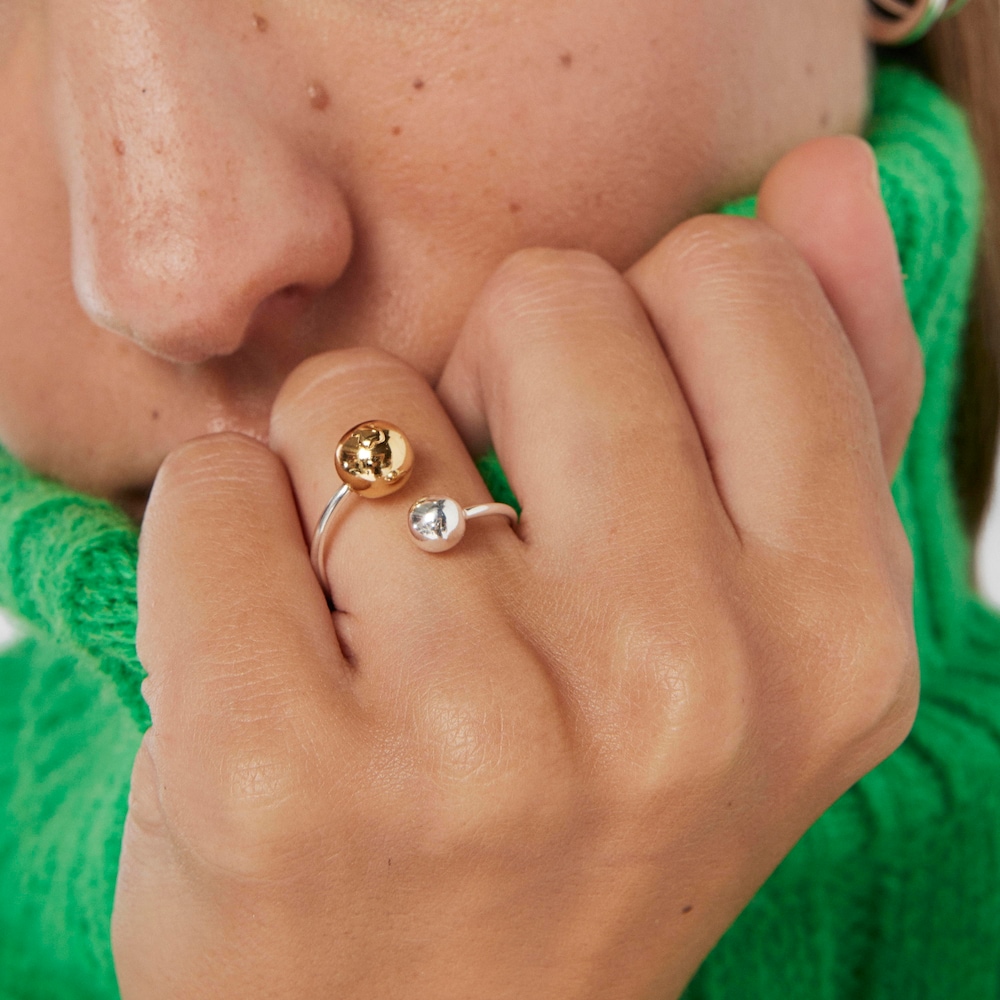 Anillo abierto de plata y ba&ntilde;o de oro 18 kt sobre plata Plump