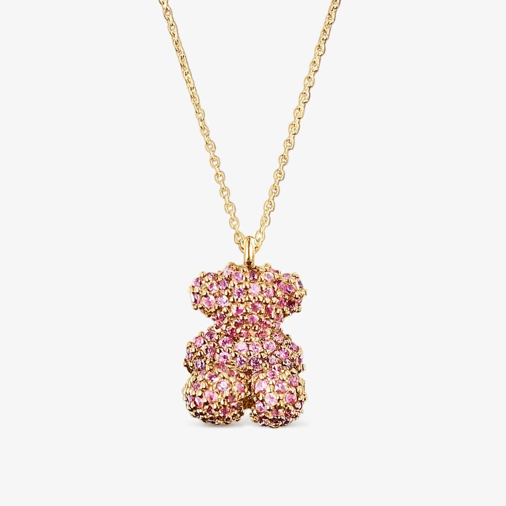 Sapphire and 18K solid gold Bold Bear necklace