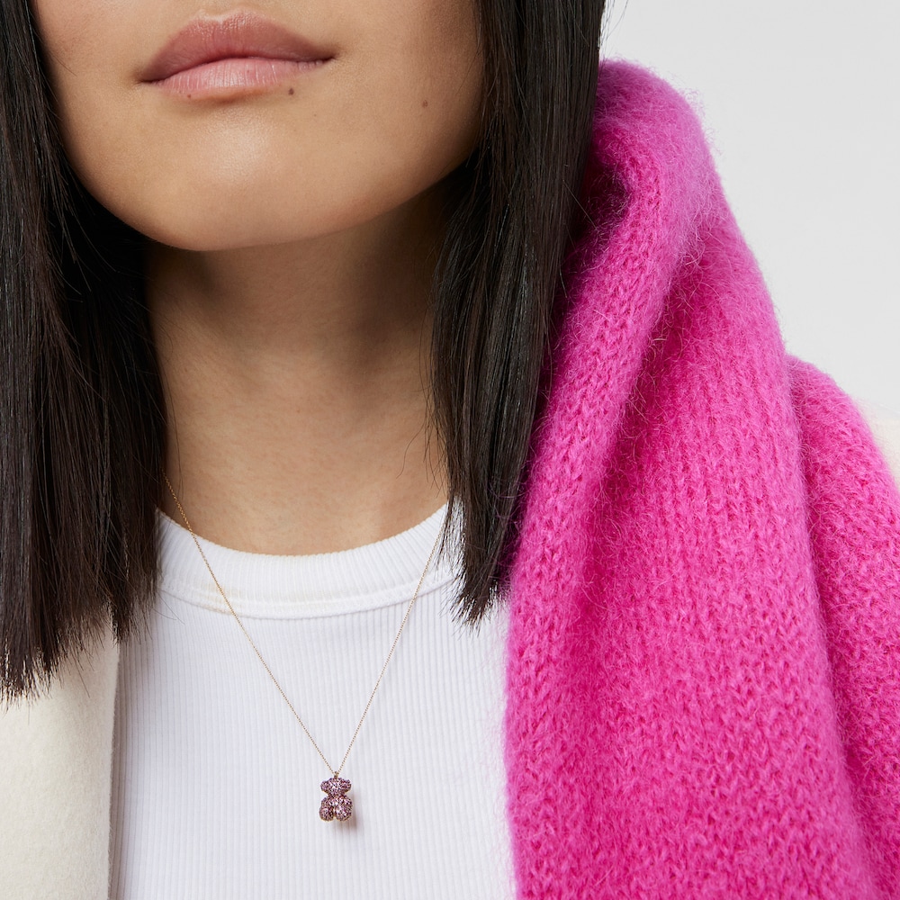 Sapphire and 18K solid gold Bold Bear necklace