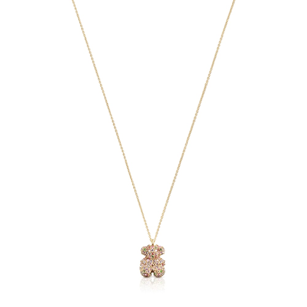 Gemstone and gold Bold Bear necklace