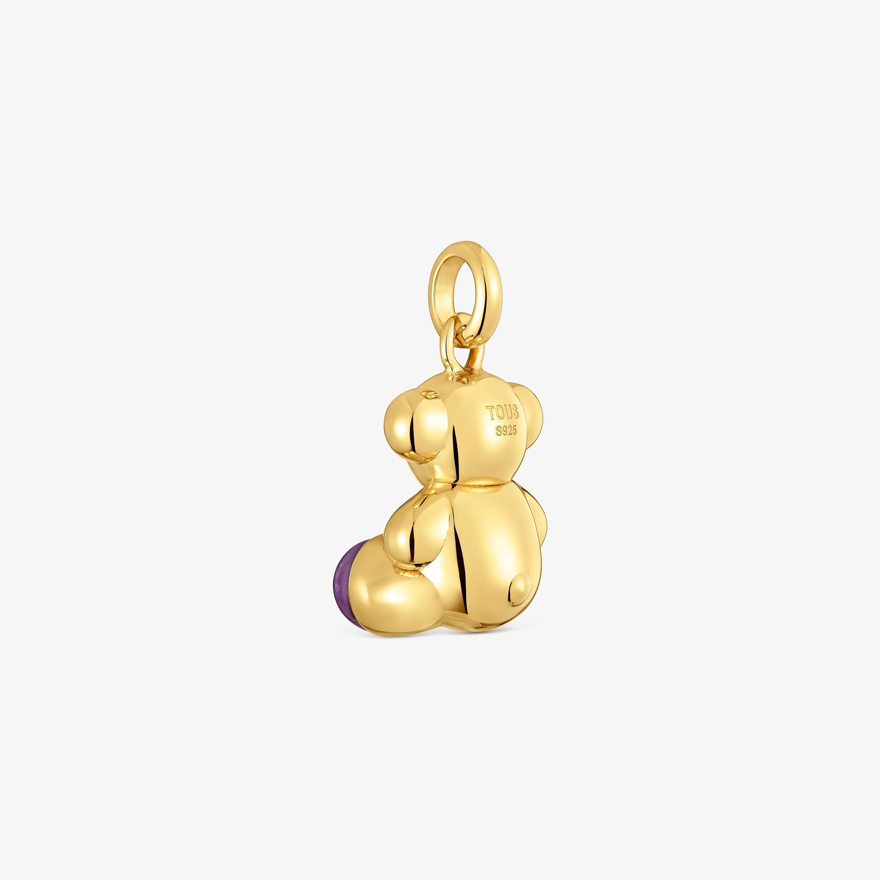 Silver vermeil Bold Bear pendant with amethyst