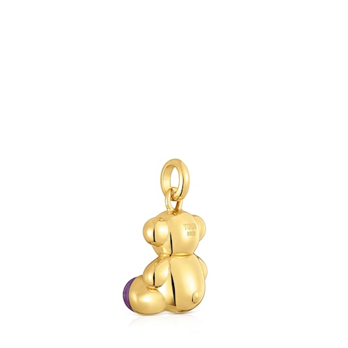 Colgante oso con baño de oro 18 kt sobre plata y amatista Bold Bear