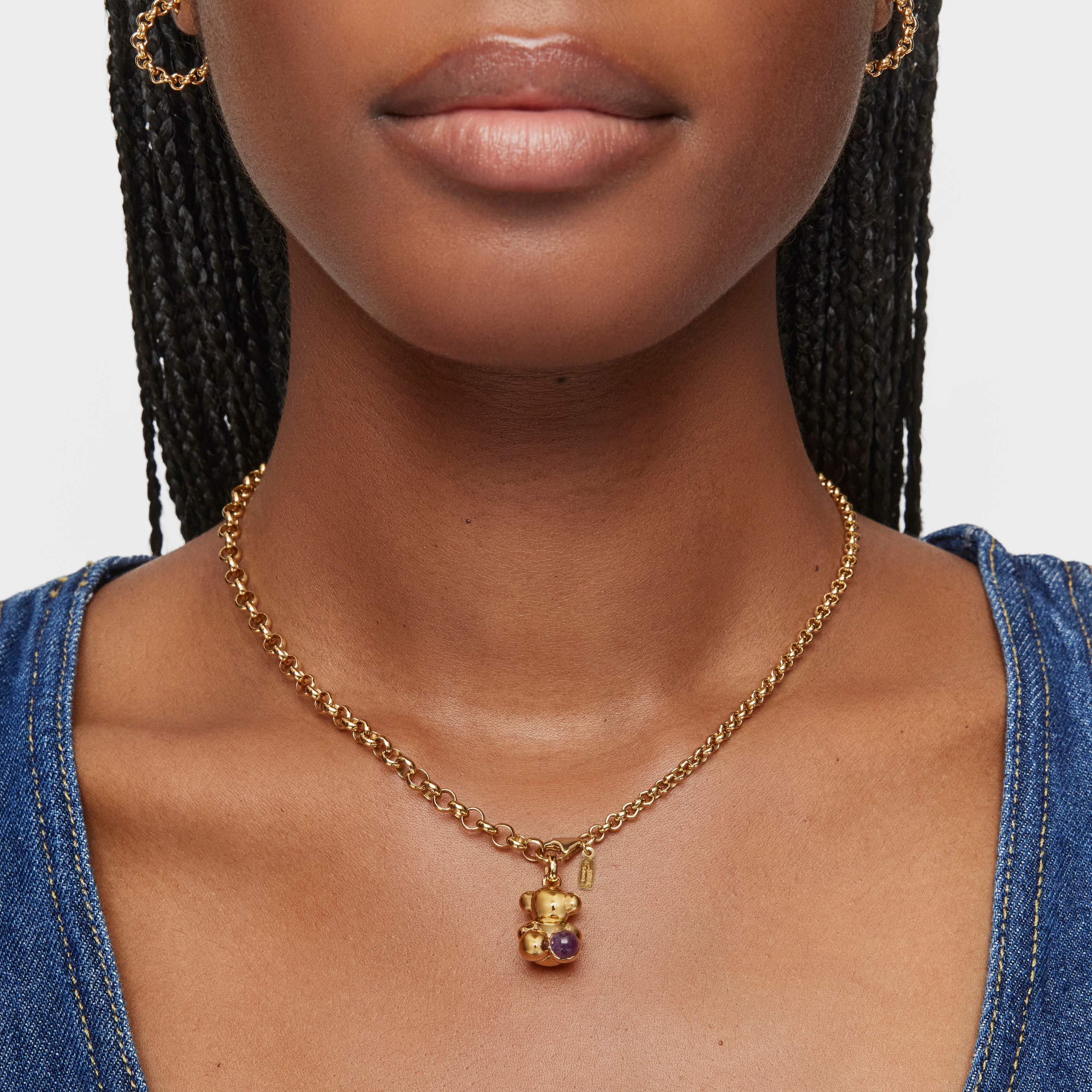 Silver vermeil Bold Bear pendant with amethyst