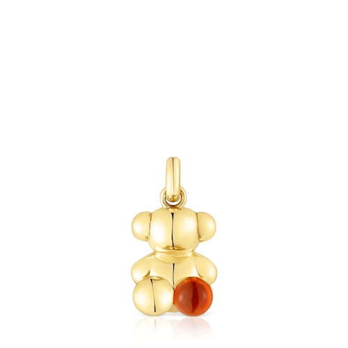 Colgante oso con baño de oro 18 kt sobre plata y cornalina Bold Bear image number 0