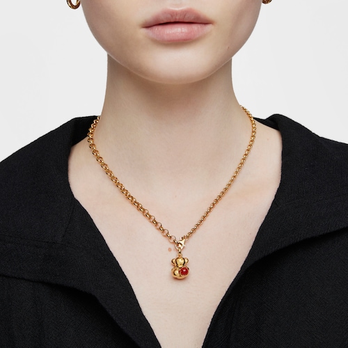 Silver vermeil Bold Bear pendant with carnelian