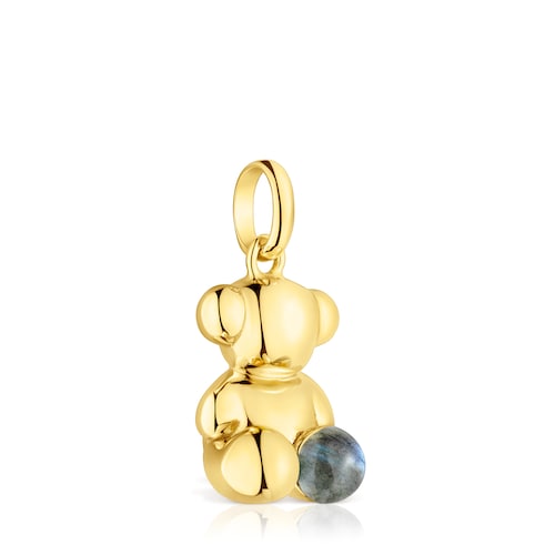 Colgante oso grande con baño de oro 18 kt sobre plata y labradorita Bold Bear
