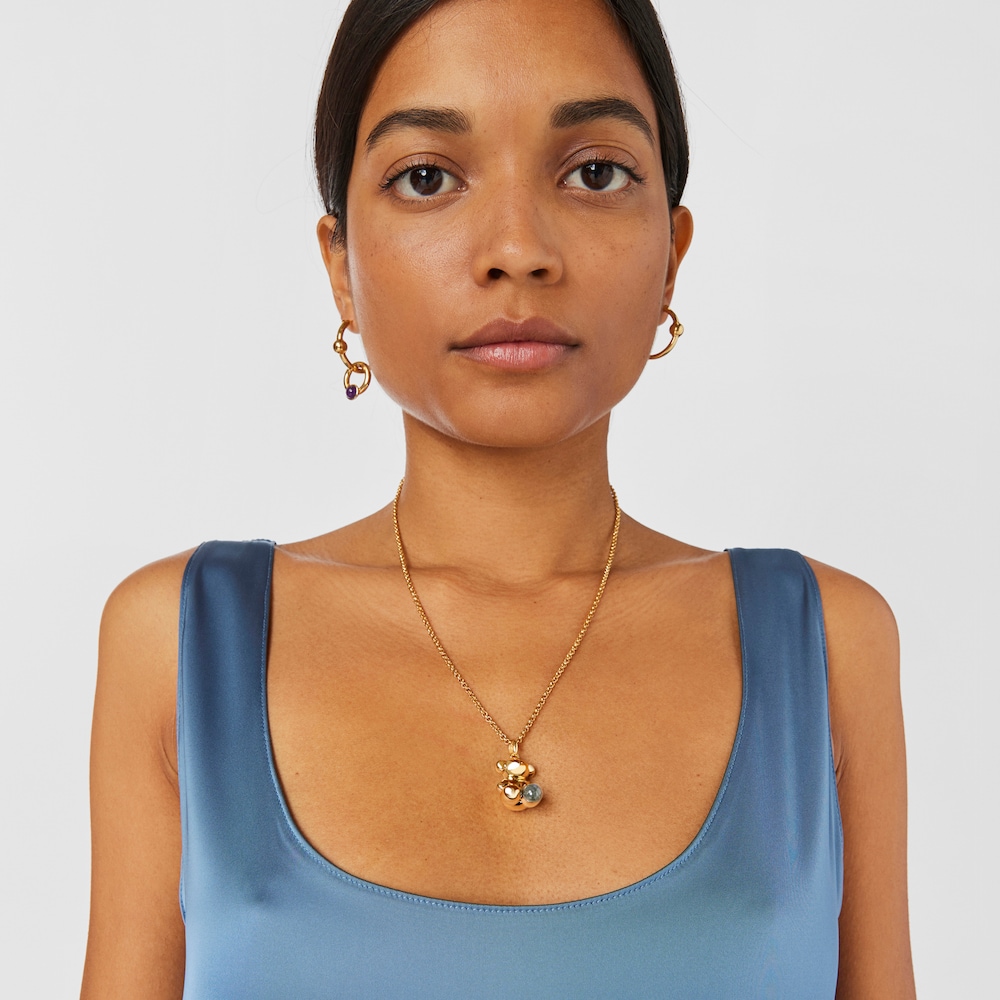 Colgante oso grande con ba&ntilde;o de oro 18 kt sobre plata y labradorita Bold Bear