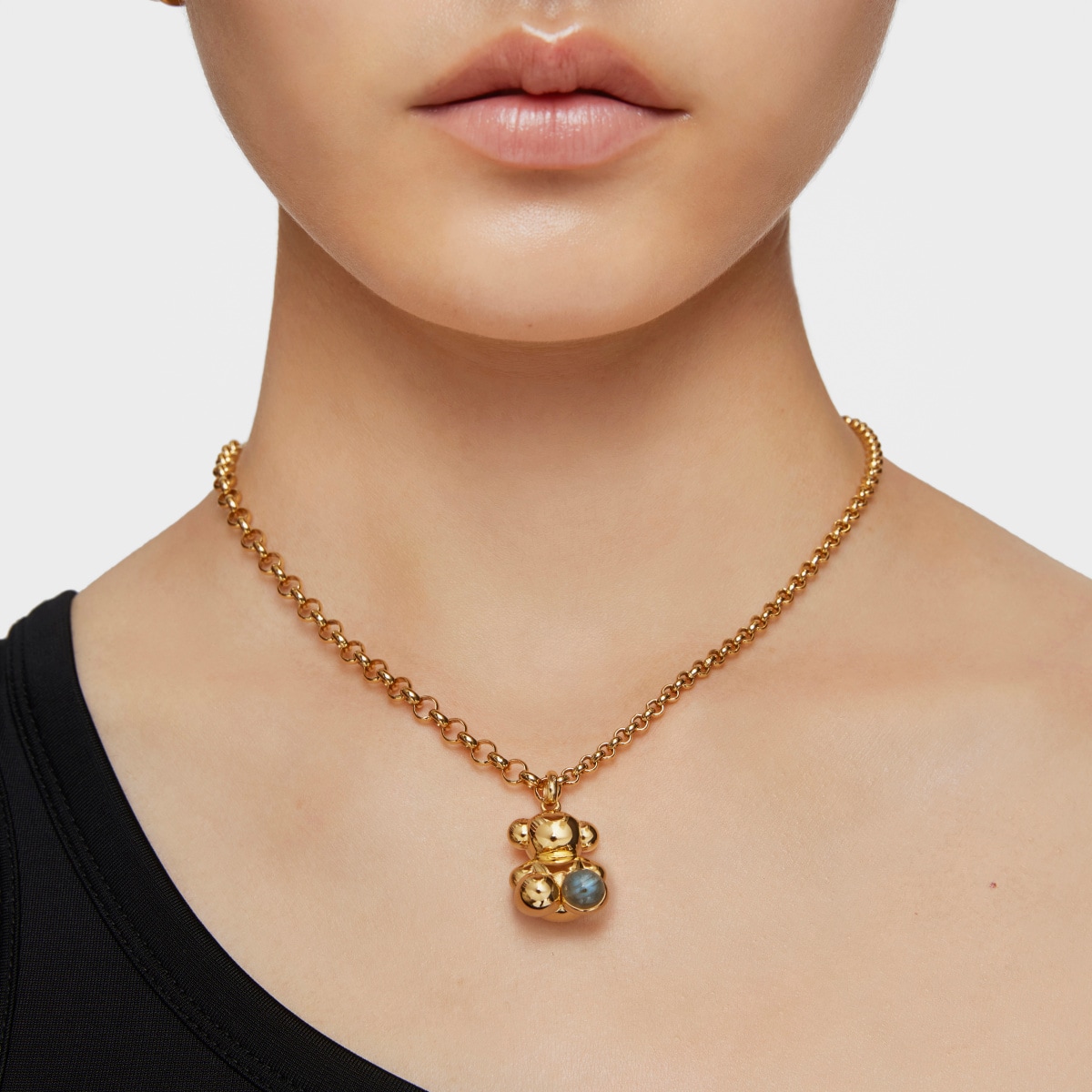 Large silver vermeil Bold Bear pendant with labradorite